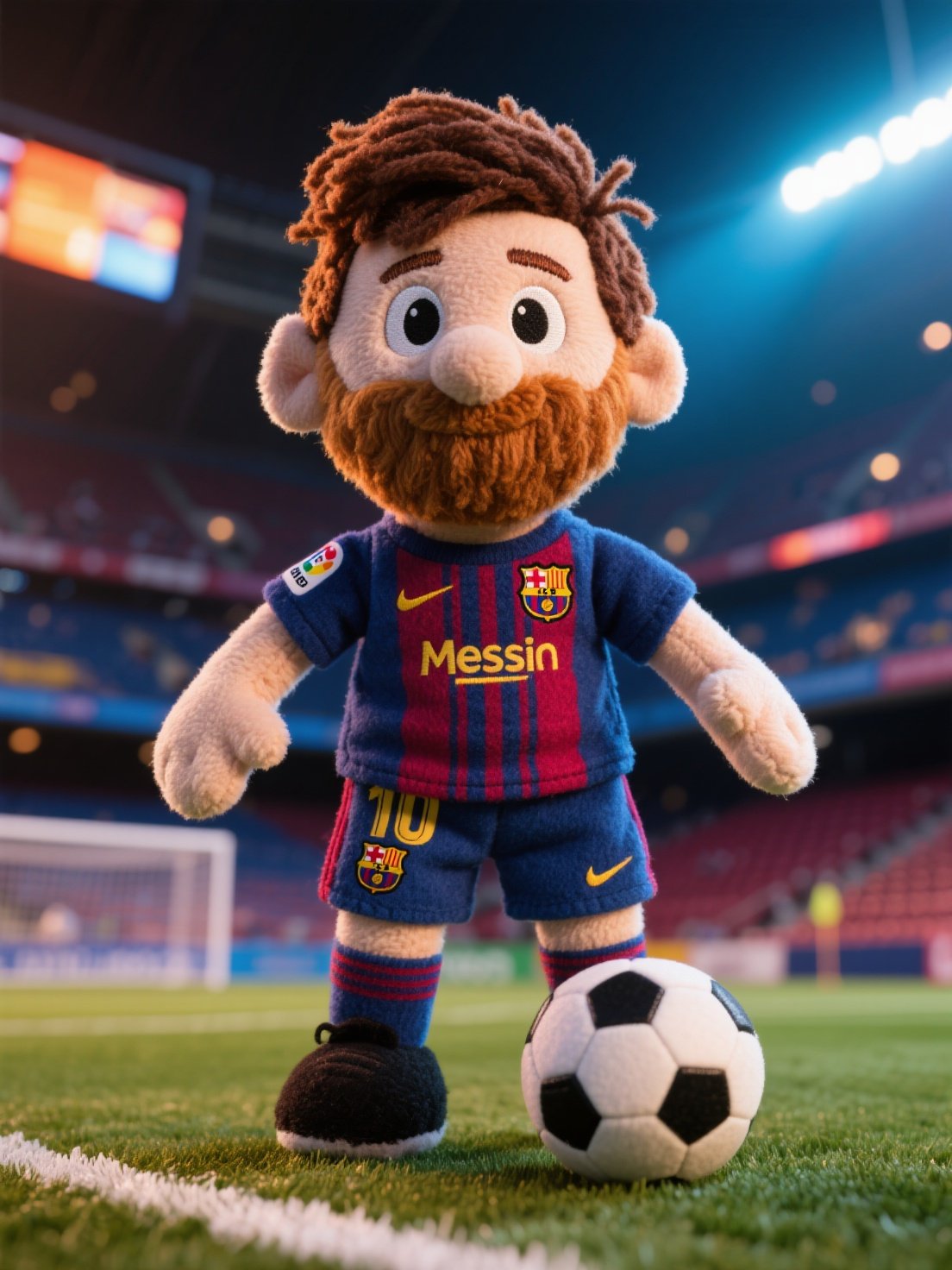 A plush puppet of [Messi], wea...