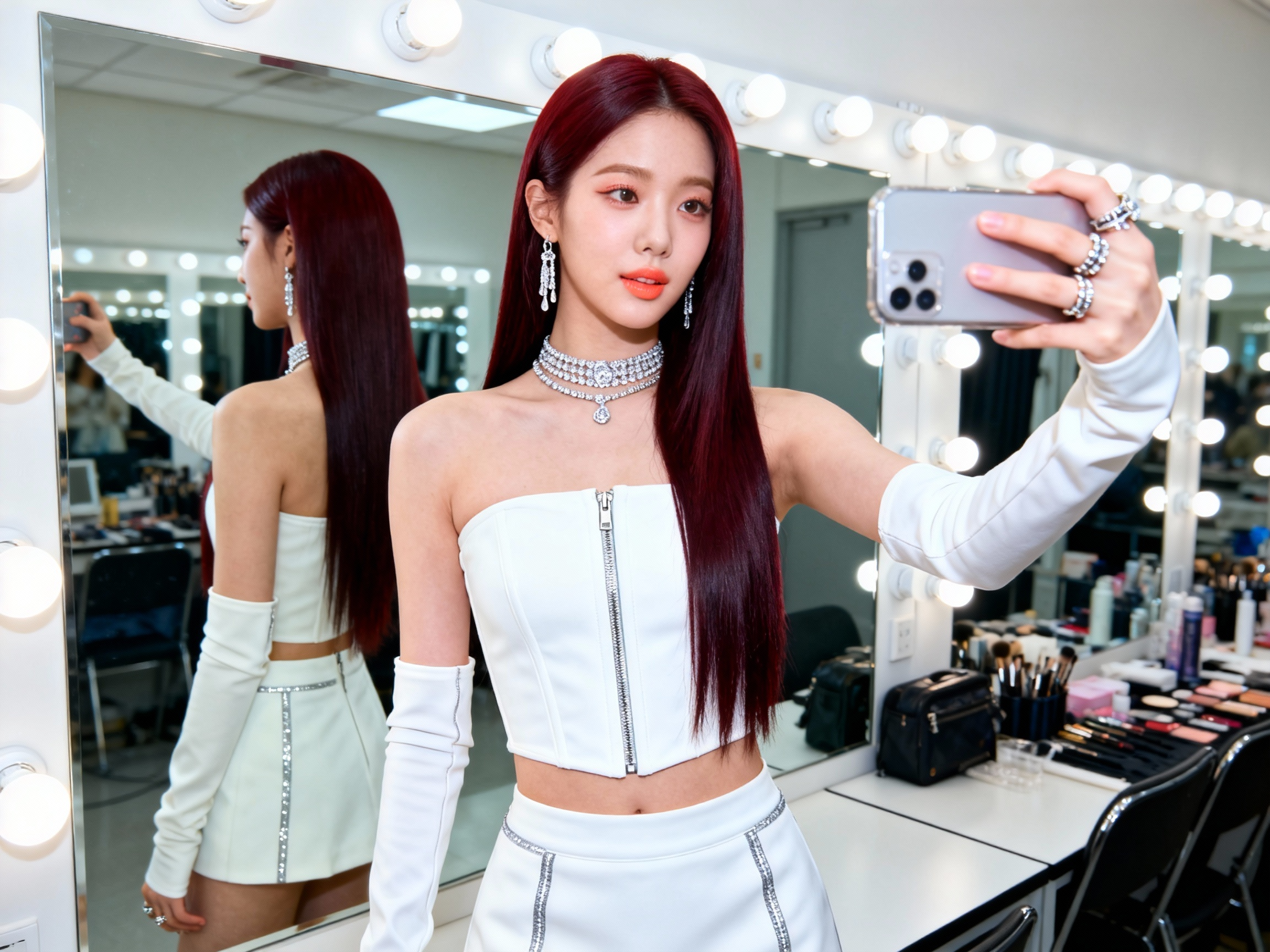 In this medium-shot mirror sel...